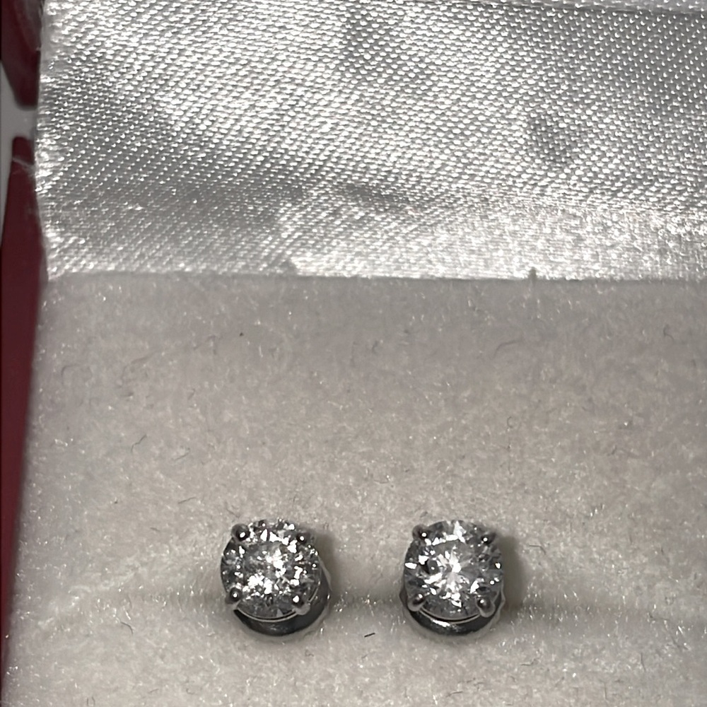Solid Stamped 14K White Gold Natural 1.00CTW Diamond Stud Earrings Screw Backs - Picture 5 of 14